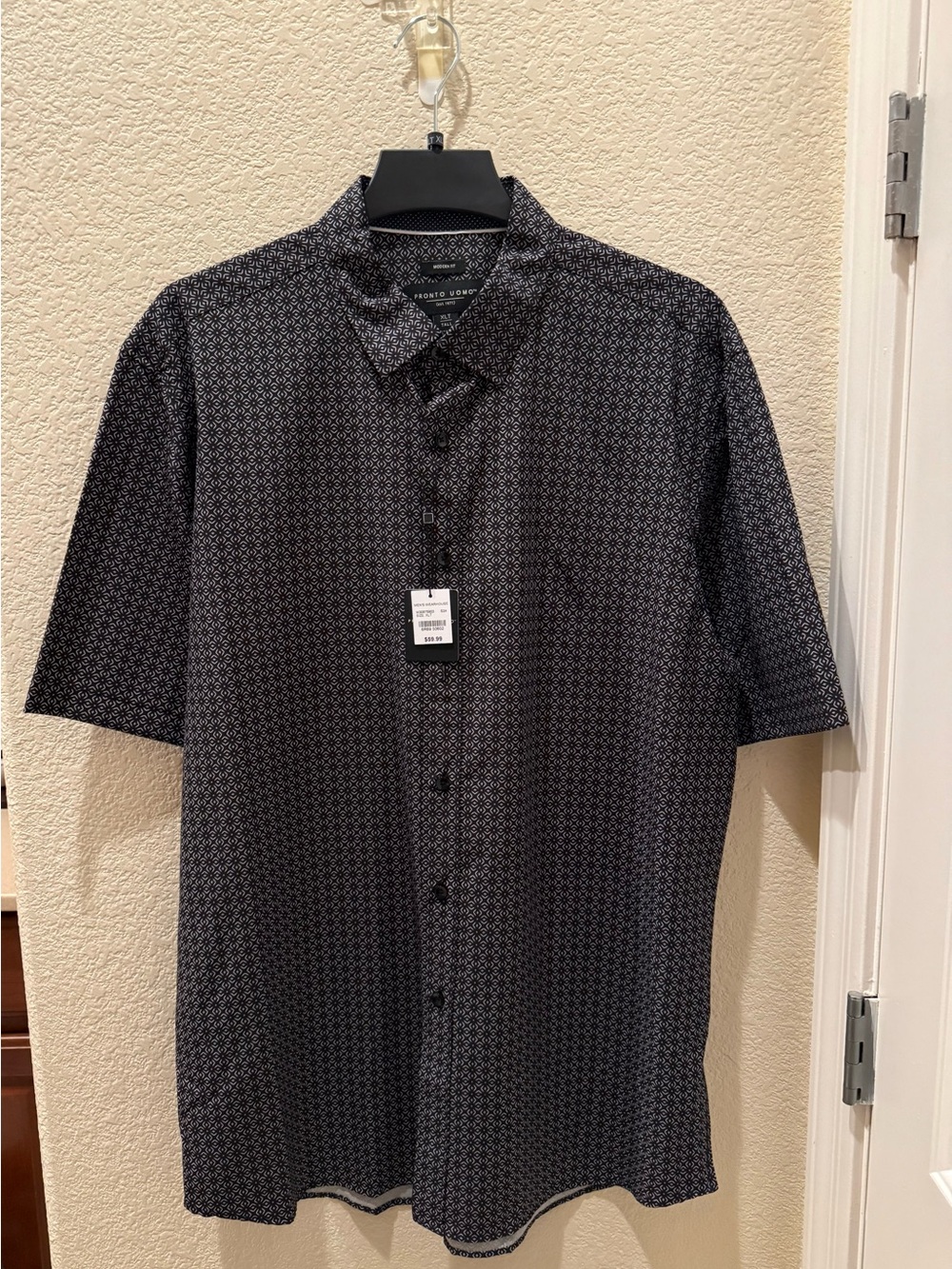 Pronto Uomo Men’s XLT Tall Black Geometric Short Sleeve Button Down NWT - Picture 3 of 6